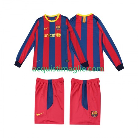 Divisa di Calcio Barcellona 2010 2011 Retro Bambino Prima Manica Lunga